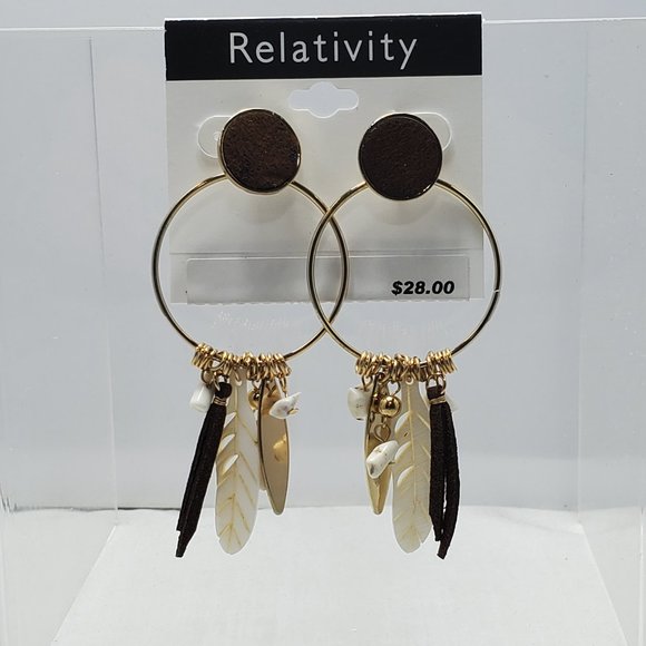 Relativity Gold tone Post Open Circle Charm Earrings - Picture 1 of 5